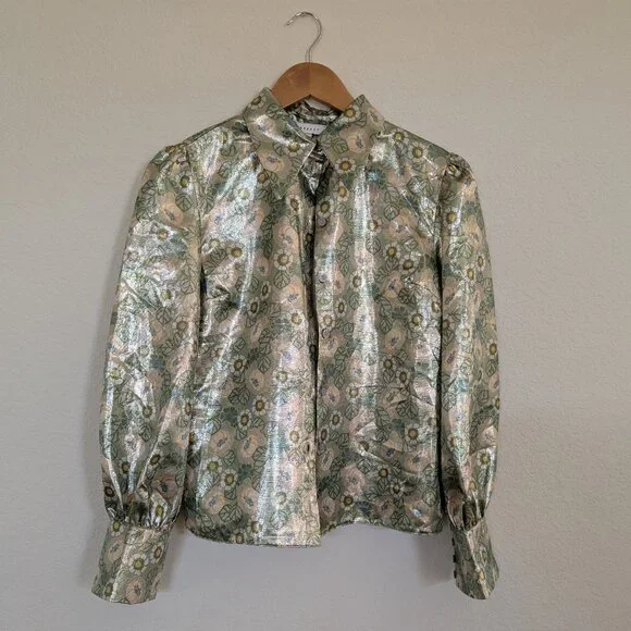 Disco Queen xs Vibrant Metalshine Blouse w/Puff Sleeves 70's Vibe - Picture 1 of 9